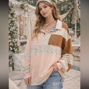 Colorblock Lace Patchwork Women's Top